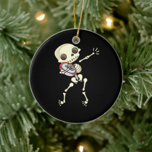 Rugby Funny Skeleton Ceramic Ornament