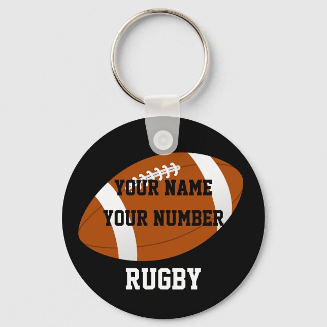 Rugby Keychain ID Tag YOUR NAME & Number (Front)