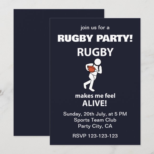 Rugby Makes Me Feel Alive Rugby Party Invitation (Front/Back)