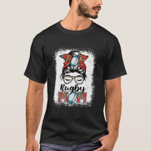 Rugby Mom Game Day Messy Bun Leopard Mother's Day T-Shirt