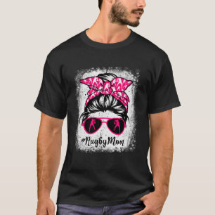 Rugby Mom Leopard Messy Bun Sport  Mother's Day T-Shirt