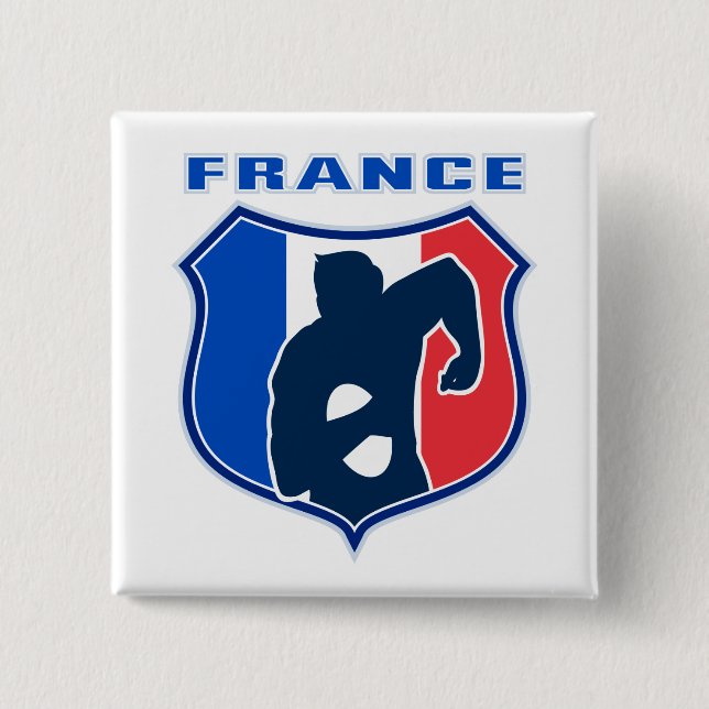 rugby player french france flag shield 2 inch square button (Front)