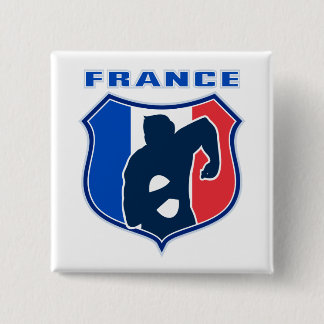 rugby player french france flag shield 2 inch square button