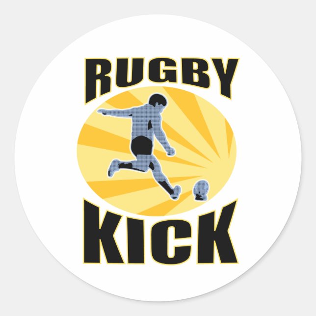 rugby player kicking ball retro style classic round sticker (Front)