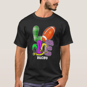 Rugby Player Sports Lover Leopard Mardi Gras Carni T-Shirt