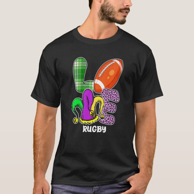 Rugby Player Sports Lover Leopard Mardi Gras Carni T-Shirt (Front)