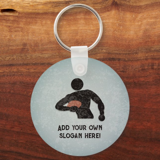 Rugby Player Sporty Logo - add text to men's Keychain (Front)