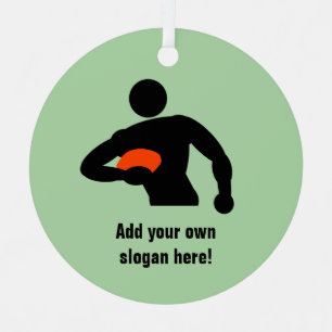 Rugby Player with Ball and your own words on Metal Ornament