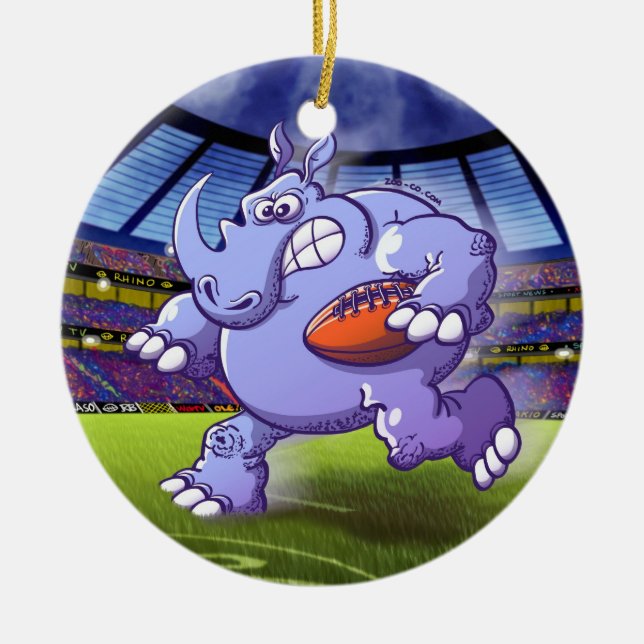 Rugby Rhinoceros Ceramic Ornament (Front)