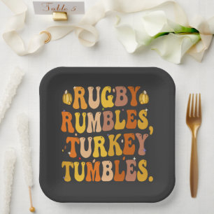 Rugby Rumbles Turkey Tumbles Funny Thanksgiving Paper Plate