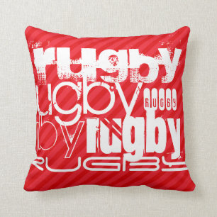 Rugby; Scarlet Red Stripes Throw Pillow