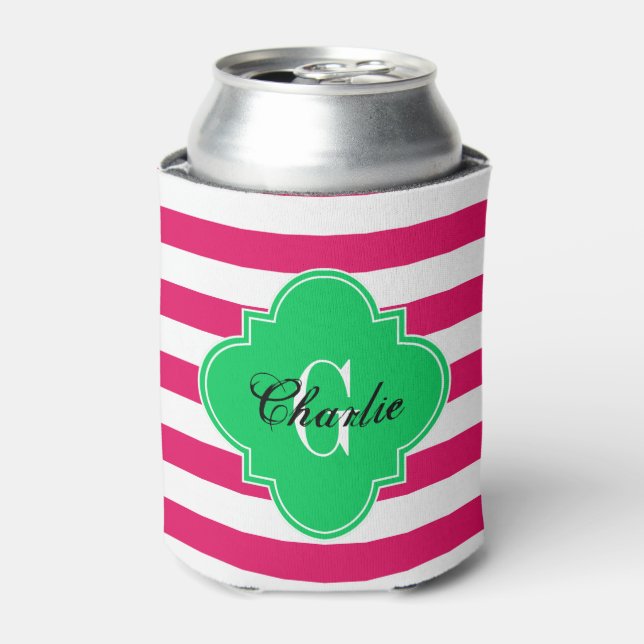 Rugby Stripe Emerald Green Can Cooler (Can Front)
