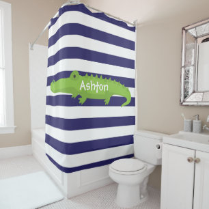 Rugby Stripes Alligator Personalize Shower Curtain