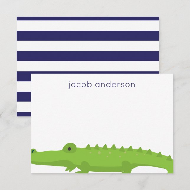 Rugby Stripes Alligator Personalized Note Cards (Front/Back)