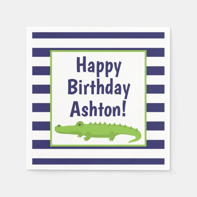 Rugby Stripes Alligator Personalized Party Napkins (Front)