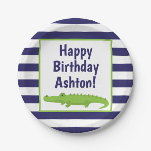 Rugby Stripes Alligator Personalized Party Plates
