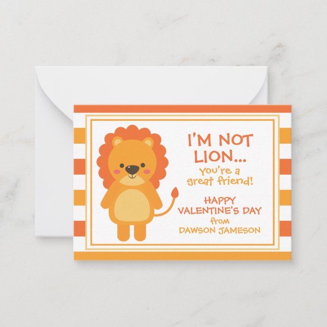 Rugby Stripes Lion Valentine's Classroom Cards (Front)
