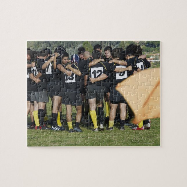 Rugby team standing in a circle jigsaw puzzle (Horizontal)