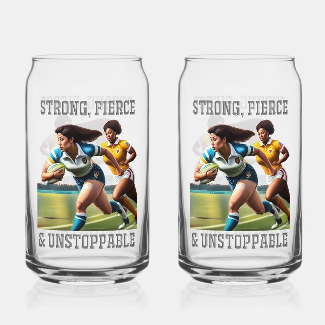 Rugby Women Players Printed 16oz Can Glasses (Front)