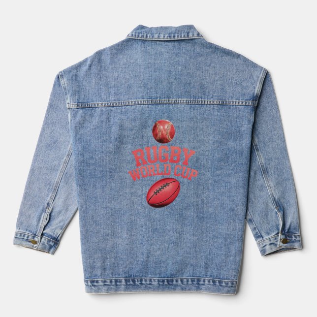 Rugby World Cup Logo with Incorrect Ball Placement Denim Jacket (Back)