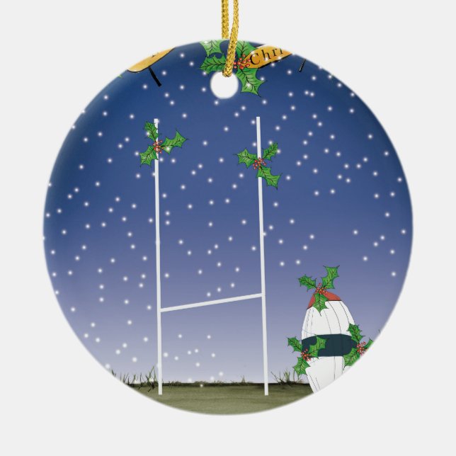 rugby xmas ceramic ornament (Front)