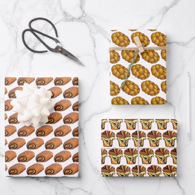 Rugelach Babka Challah Bread Jewish Bakery Foods Wrapping Paper Sheet (Front)