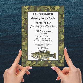 Rugged Adult Fishing Birthday Men's Camo Fish Invi Invitation