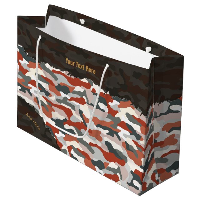 Rugged Autumn Camouflage Personalized Large Gift Bag (Front Angled)