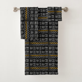 Rugged Black African Pattern With Yellow Bath Towel Set