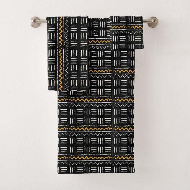 Rugged Black African Pattern With Yellow Bath Towel Set (Insitu)