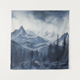 Rugged Blue Ink Mountain Tapestry