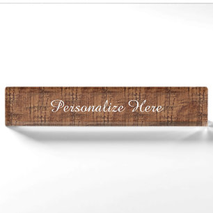 Rugged Chestnut Oak Wood Grain Look Nameplate