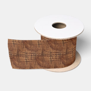 Rugged Chestnut Oak Wood Grain Look Satin Ribbon