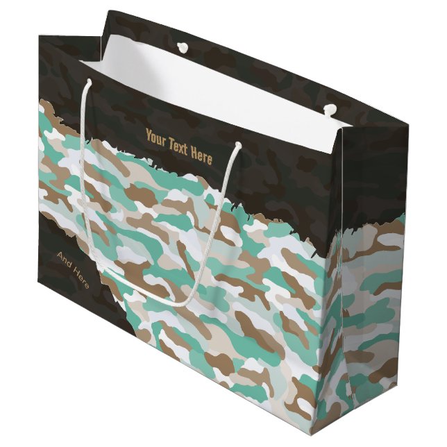 Rugged Coastal Camouflage Personalized Large Gift Bag (Front Angled)