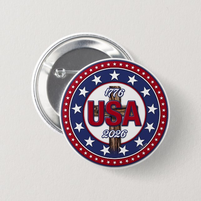 Rugged Cross USA 1776-2026 2 Inch Round Button (Front & Back)