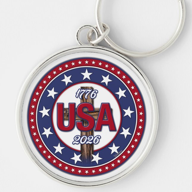 Rugged Cross USA 1776-2026 Keychain (Front)
