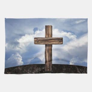 Rugged Cross with Sky Kitchen Towel