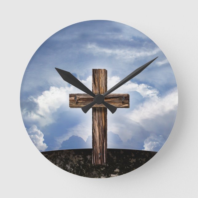 Rugged Cross with Sky Round Clock (Front)