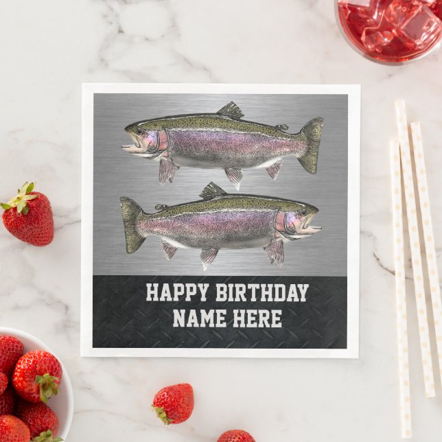 Rugged Fly Fishing Rainbow Trout Birthday Napkin (Insitu)