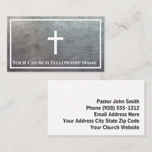 Rugged Grey Metallic Cross Outline Church Pastor Business Card