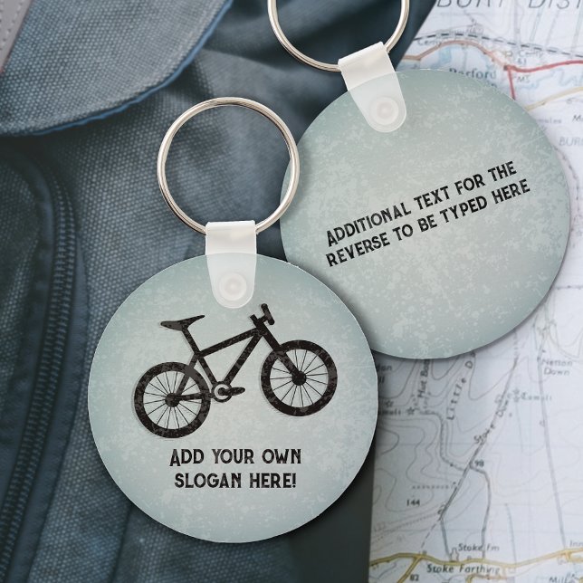 Rugged Look Mountain Bike - your text front & back Keychain (Creator Uploaded)