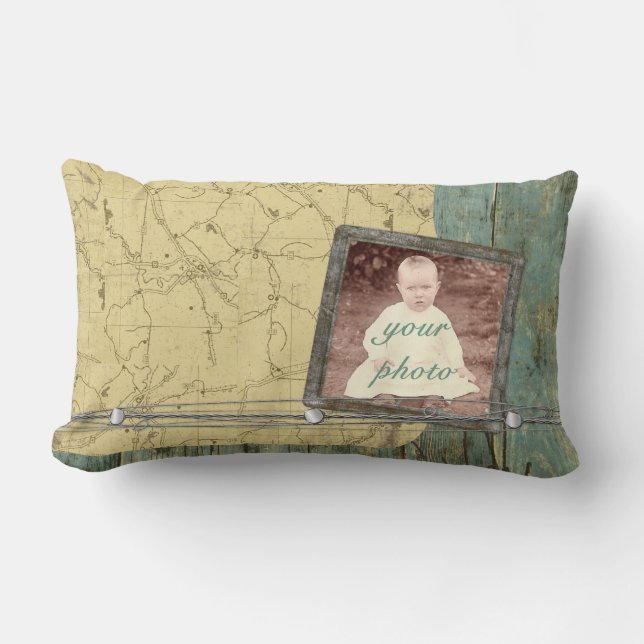 Rugged Planks Map Frame Lumbar Throw Pillow (Front)