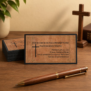 Rugged Stamped Brown Leather Church Business Card