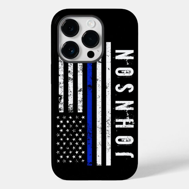 Rugged Style Police Flag with Custom Name Case-Mate iPhone Case (Back)