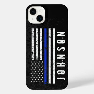 Rugged Style Police Flag with Custom Name iPhone 14 Plus Case