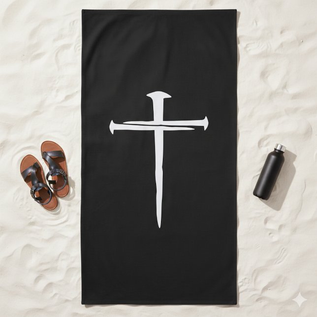 Rugged Three Nails White Cross Christian Beach Towel (Creator Uploaded)