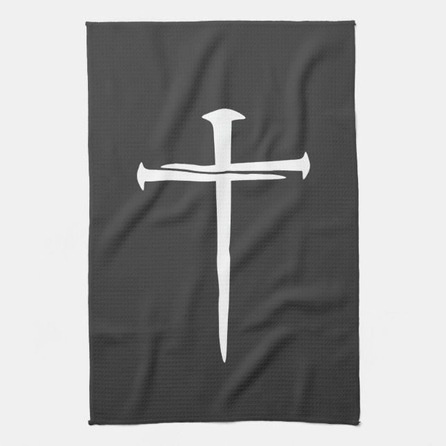Rugged Three Nails White Cross Christian Kitchen Towel (Vertical)