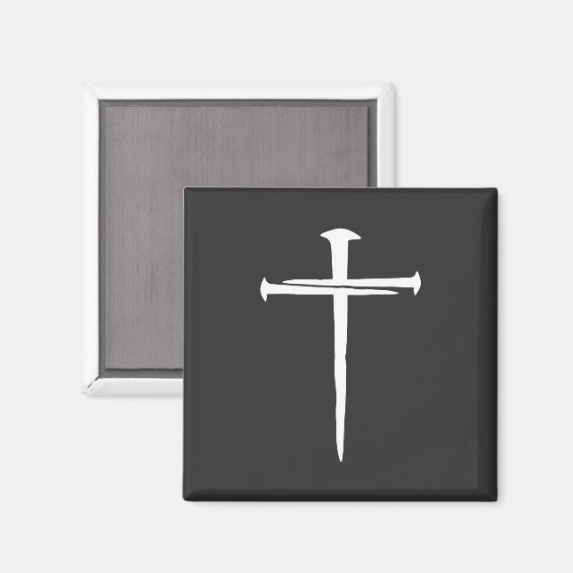 Rugged Three Nails White Cross Christian Magnet (Front/Back)