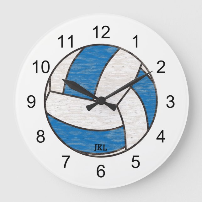 Rugged Volley Ball Wall Clock Blue And White (Front)