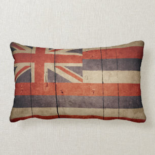 Rugged Wood Hawaii Flag Lumbar Pillow